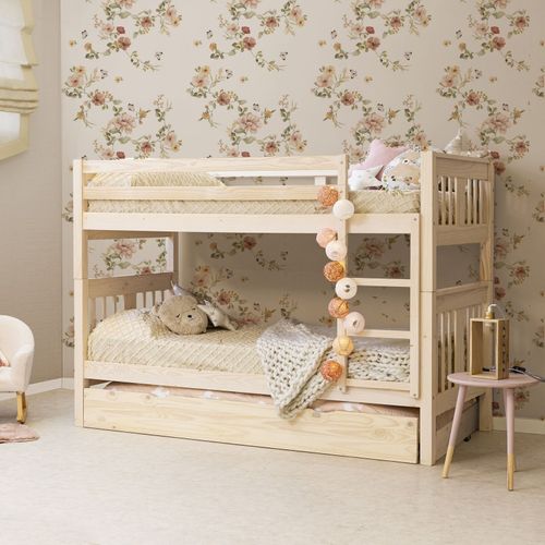 Lit Superposé + Lit Pieds Pliants Bois Blanc Lavé 90x190cm