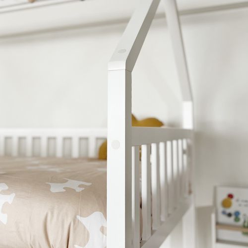 Lit Superposé Cabane + Tiroir De Rangement Bois Blanc 90x190/90x190cm