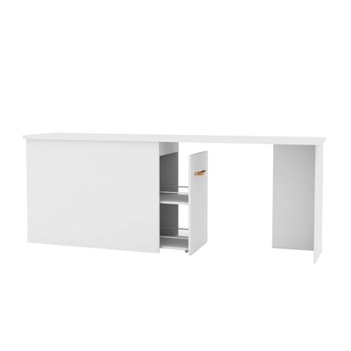 Bureau Avec Meuble à Chaussures 90 Blanc Cuir 76,5x242x45 Cm