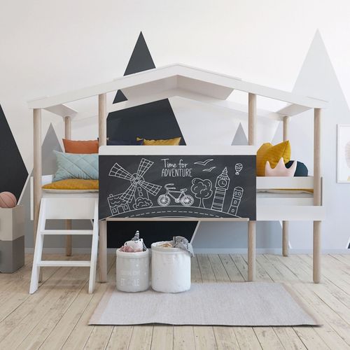 Lit Cabane Avec Ardoise Mdf Blanc 90x200cm