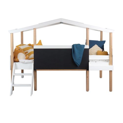 Lit Cabane Avec Ardoise Mdf Blanc 90x200cm