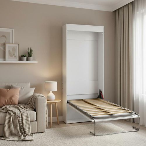 Lit Escamotable Verticaux Aggloméré Blanc 90x190cm