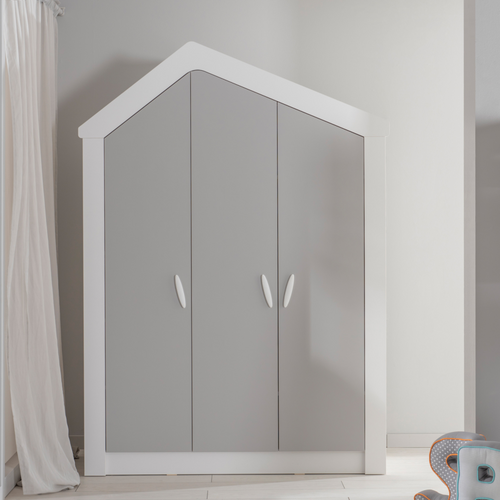 Armoire 3 Portes Aggloméré Blanc Et Gris 207x150x58cm