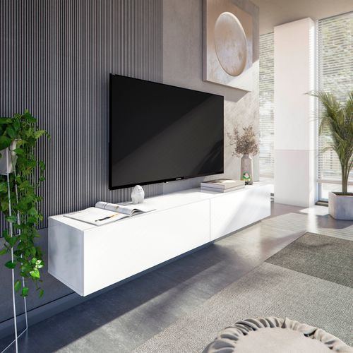 Meuble TV 180cm suspendu ALIZEE blanc brillant