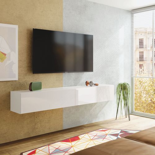 Meuble TV 180cm suspendu ALIZEE blanc brillant