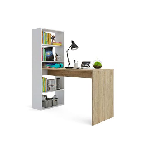 Bureau Cosmique Avec Étagères En Chêne Artik Blanc Chêne Canadien 120 X 144 Cm