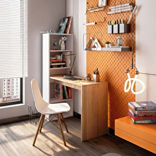 Bureau Cosmique Avec Étagères En Chêne Artik Blanc Chêne Canadien 120 X 144 Cm