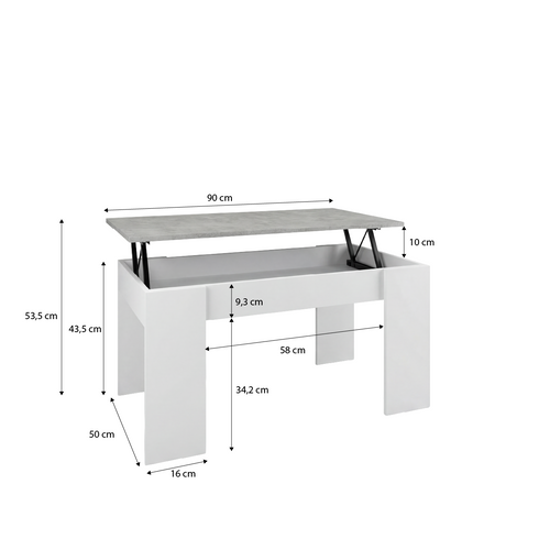 Table Basse à Plateau Relevable Norak Blanc Artik Et Gris Ciment