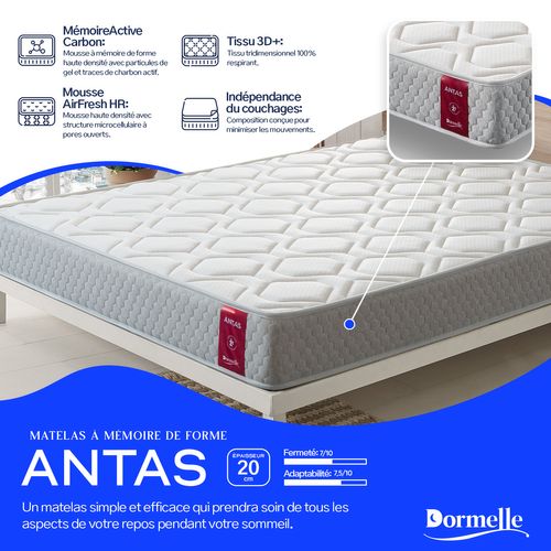 Matelas Mousse 90x190 cm - ANTAS - Accueil Mémoire De Forme - Épaisseur 20 Cm - Ferme - Mousse HR