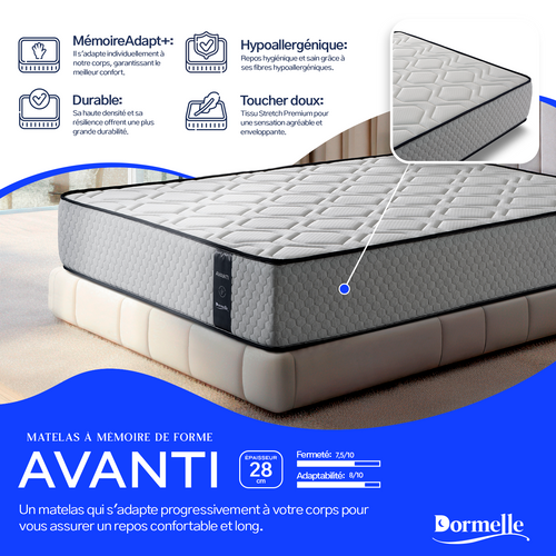 Matelas Mousse 140x190 Cm - AVANTI - Accueil Mémoire De Forme - Épaisseur 28 Cm - Ferme