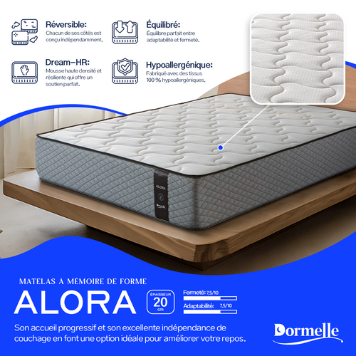 Matelas Mousse 180x200cm - ALORA 20 - Accueil Mémoire De Forme, Épaisseur 20cm - Double Face - Ferme