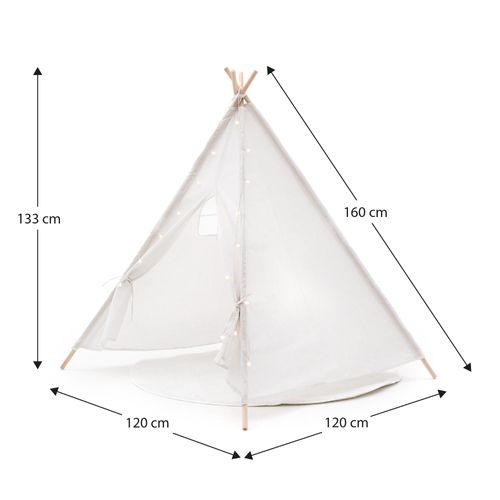 Tipi D'enfant Montessori Koda 120x120x150 Cm Pliable Usage Int./ext. En Tissu Blanc Lumières Tapis
