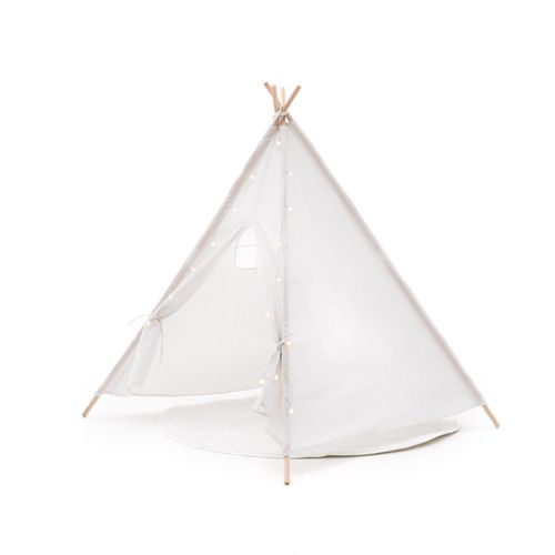 Tipi D'enfant Montessori Koda 120x120x150 Cm Pliable Usage Int./ext. En Tissu Blanc Lumières Tapis