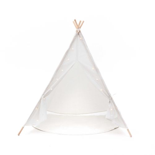 Tipi D'enfant Montessori Koda 120x120x150 Cm Pliable Usage Int./ext. En Tissu Blanc Lumières Tapis