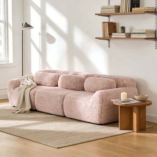 Canapé Modulable, 3 Places, Sans Assemblage Requis, Revêtement En Tissu Effet Fausse Fourrure, Rose