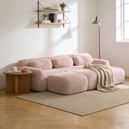 Canapé Modulable, 3 Places, Sans Assemblage Requis, Revêtement En Tissu Effet Fausse Fourrure, Rose