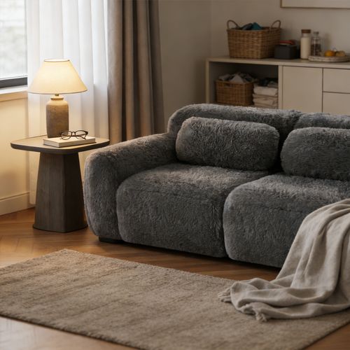 Canapé Modulable, 2 Places, Sans Assemblage Requis, Revêtement En Tissu Effet Fausse Fourrure, Gris