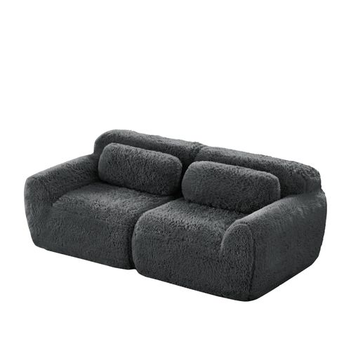 Canapé Modulable, 2 Places, Sans Assemblage Requis, Revêtement En Tissu Effet Fausse Fourrure, Gris