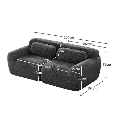 Canapé Modulable, 2 Places, Sans Assemblage Requis, Revêtement En Tissu Effet Fausse Fourrure, Gris