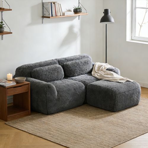 Canapé Modulable, 2 Places, Sans Assemblage Requis, Revêtement En Tissu Effet Fausse Fourrure, Gris