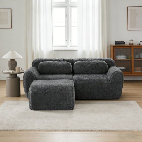 Canapé Modulable, 2 Places, Sans Assemblage Requis, Revêtement En Tissu Effet Fausse Fourrure, Gris