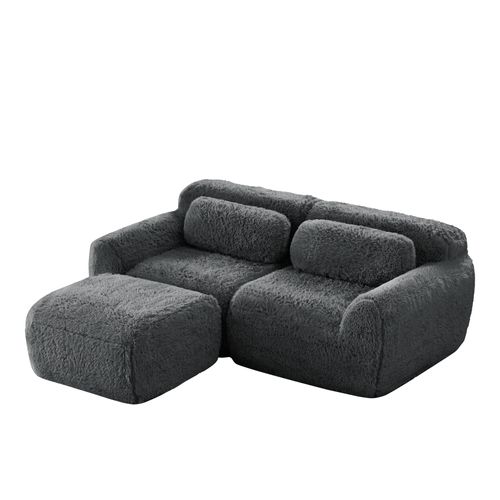Canapé Modulable, 2 Places, Sans Assemblage Requis, Revêtement En Tissu Effet Fausse Fourrure, Gris