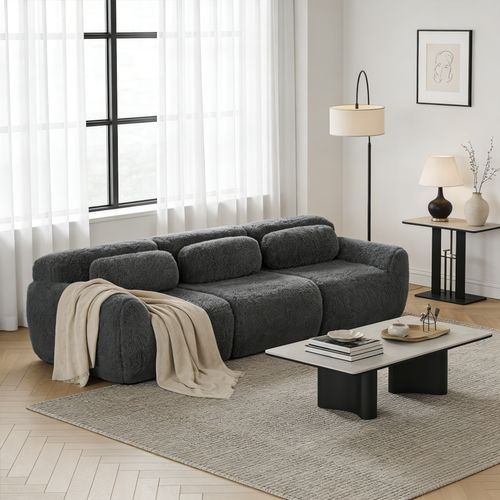 Canapé Modulable, 3 Places, Sans Assemblage Requis, Revêtement En Tissu Effet Fausse Fourrure, Gris