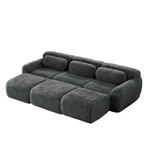 Canapé Modulable, 3 Places, Sans Assemblage Requis, Revêtement En Tissu Effet Fausse Fourrure, Gris