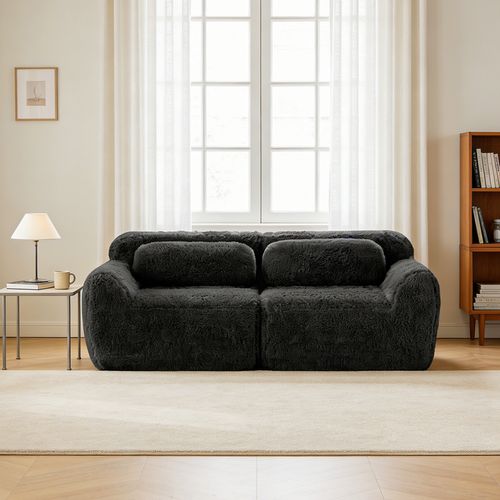 Canapé Modulable, 2 Places, Sans Assemblage Requis, Revêtement En Tissu Effet Fausse Fourrure, Noir