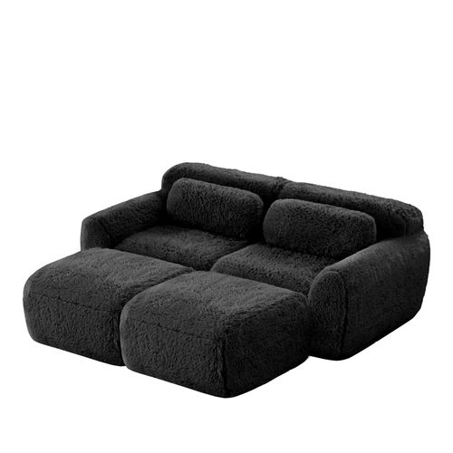 Canapé Modulable, 2 Places, Sans Assemblage Requis, Revêtement En Tissu Effet Fausse Fourrure, Noir
