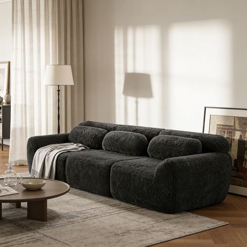 Canapé Modulable, 3 Places, Sans Assemblage Requis, Revêtement En Tissu Effet Fausse Fourrure, Noir