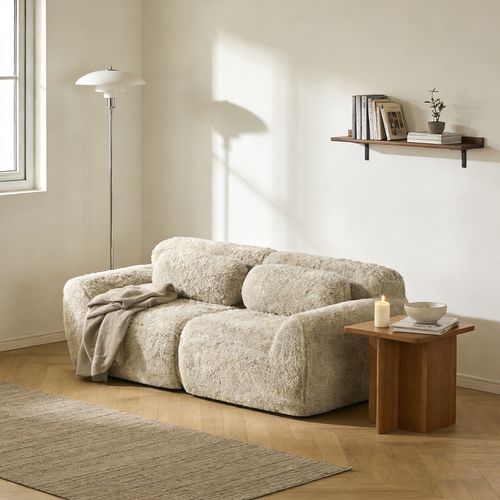 Canapé Modulable, 2 Places, Sans Assemblage Requis, Revêtement En Tissu Effet Fausse Fourrure, Beige