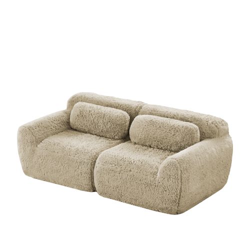 Canapé Modulable, 2 Places, Sans Assemblage Requis, Revêtement En Tissu Effet Fausse Fourrure, Beige