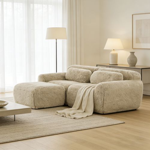 Canapé Modulable, 2 Places, Sans Assemblage Requis, Revêtement En Tissu Effet Fausse Fourrure, Beige