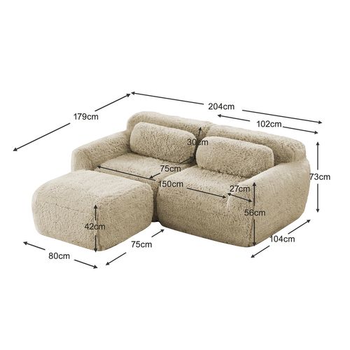 Canapé Modulable, 2 Places, Sans Assemblage Requis, Revêtement En Tissu Effet Fausse Fourrure, Beige