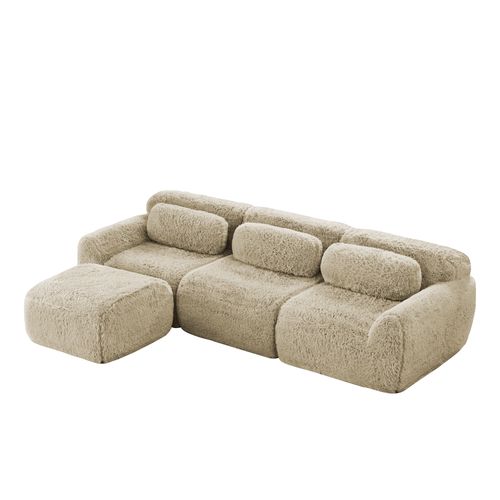 Canapé Modulable, 3 Places, Sans Assemblage Requis, Revêtement En Tissu Effet Fausse Fourrure, Beige