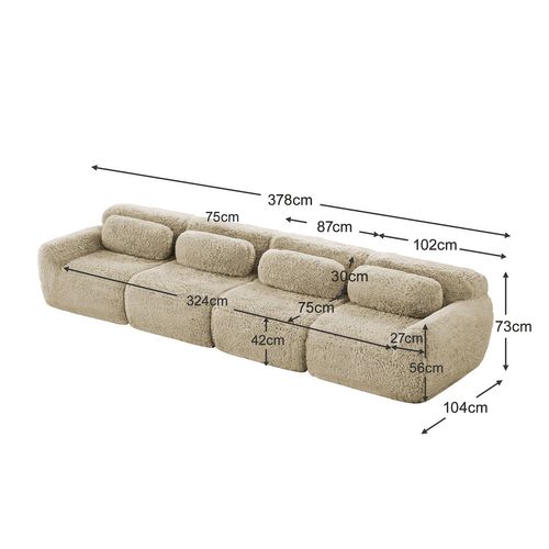 Canapé Modulable, 4 Places, Sans Assemblage Requis, Revêtement En Tissu Effet Fausse Fourrure, Beige