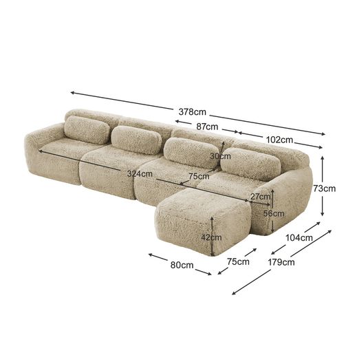 Canapé Modulable, 4 Places, Sans Assemblage Requis, Revêtement En Tissu Effet Fausse Fourrure, Beige