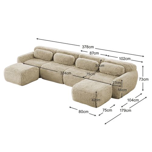 Canapé Modulable, 4 Places, Sans Assemblage Requis, Revêtement En Tissu Effet Fausse Fourrure, Beige