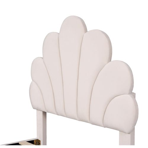 Lit Enfant Rembourré 90 X 200 Cm, Sommier à Lattes, Velours, Beige