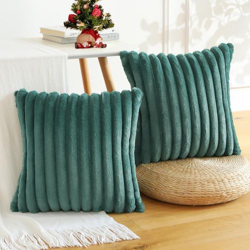 Housses De Coussin 45x45cm, Lot De 2, Fermeture Éclair Dissimulée, Velours Simple Face, Vert Foncé