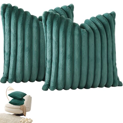 Housses De Coussin 45x45cm, Lot De 2, Fermeture Éclair Dissimulée, Velours Simple Face, Vert Foncé