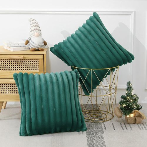 Housses De Coussin 45x45cm, Lot De 2, Fermeture Éclair Dissimulée, Velours Simple Face, Vert Foncé
