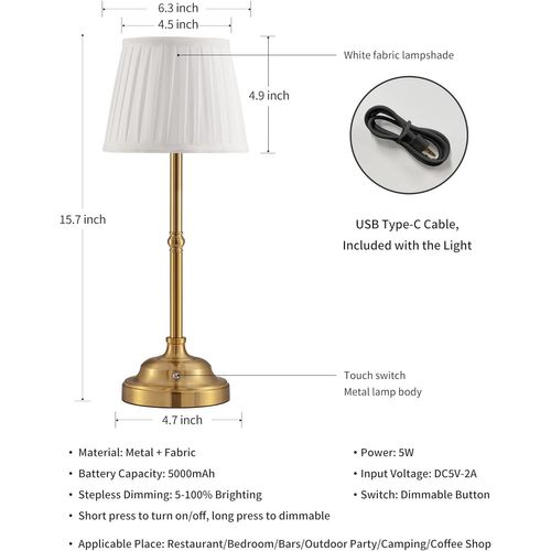 Lampe De Table Portable Sans Fil,rechargeable, Lumière à Intensité Variable