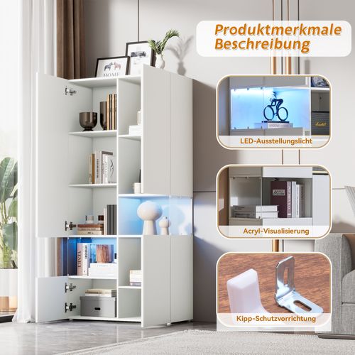 Vitrine Avec Éclairage LED, En Acrylique Transparent, 80x38x170 Cm - Blanc