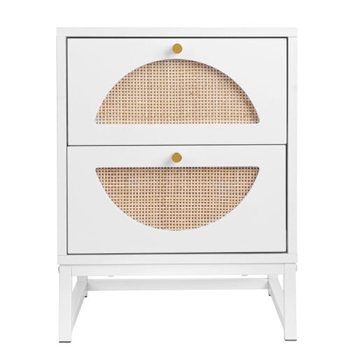 Table De Chevet Avec Deux Tiroirs, Design Symétrique Semi-circulaire, Tiroirs Interchangeables