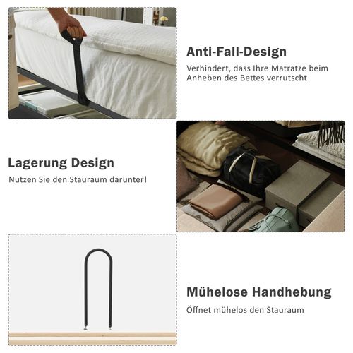 Lit Double Rembourré 160*200cm Avec Table De Chevet,lampe Et Fonction De Charge USB Type-c