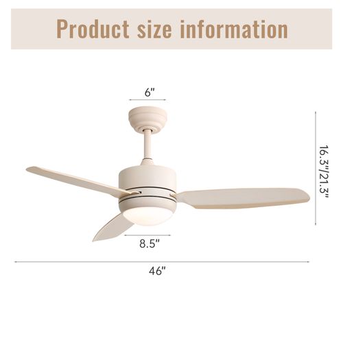 Ventilateur De Plafond 117 Cm, Avec Éclairage, 3 Pales En Abs, Moteur Cc à 6 Vitesses, Télécommande