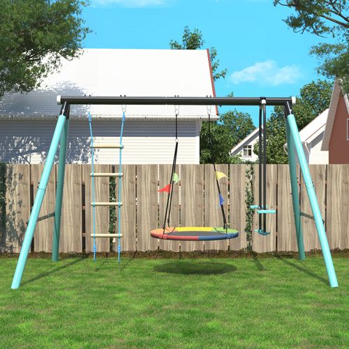 Balançoire Pour Enfants Avec Cadre En Métal, Balançoire Nid D'arbre Et Filet D'escalade