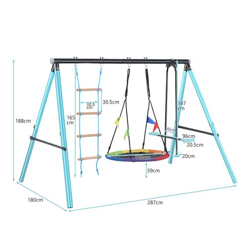 Balançoire Pour Enfants Avec Cadre En Métal, Balançoire Nid D'arbre Et Filet D'escalade